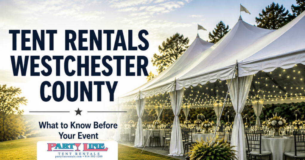 Party tent rental setup for an outdoor event in Westchester County, NY